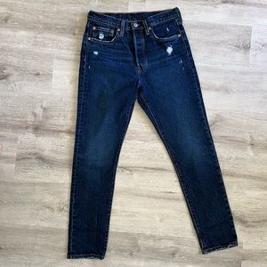 Levis 501 Women 28x30 High Rise Skinny Button Fly Jeans Blue Stretch Dark